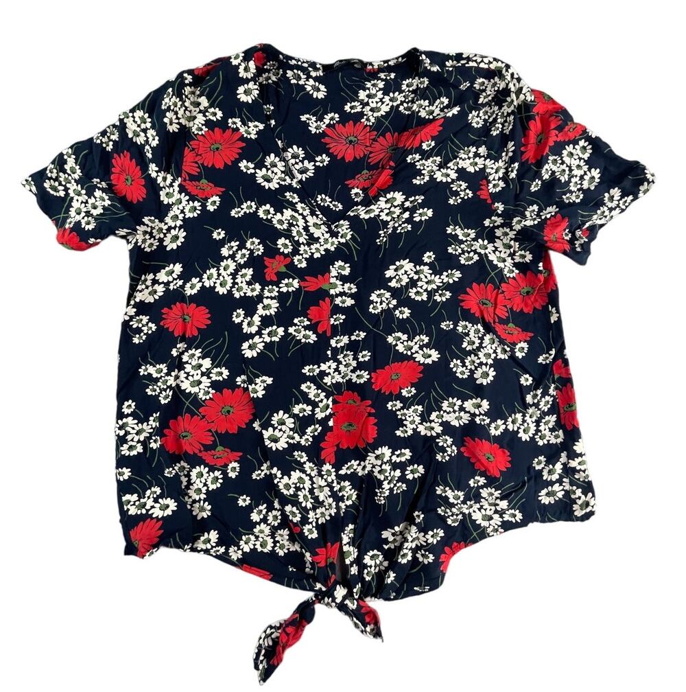 Madewell Shirt Womens Medium Floral Tie Front V-Neck Business Short Sleeve
